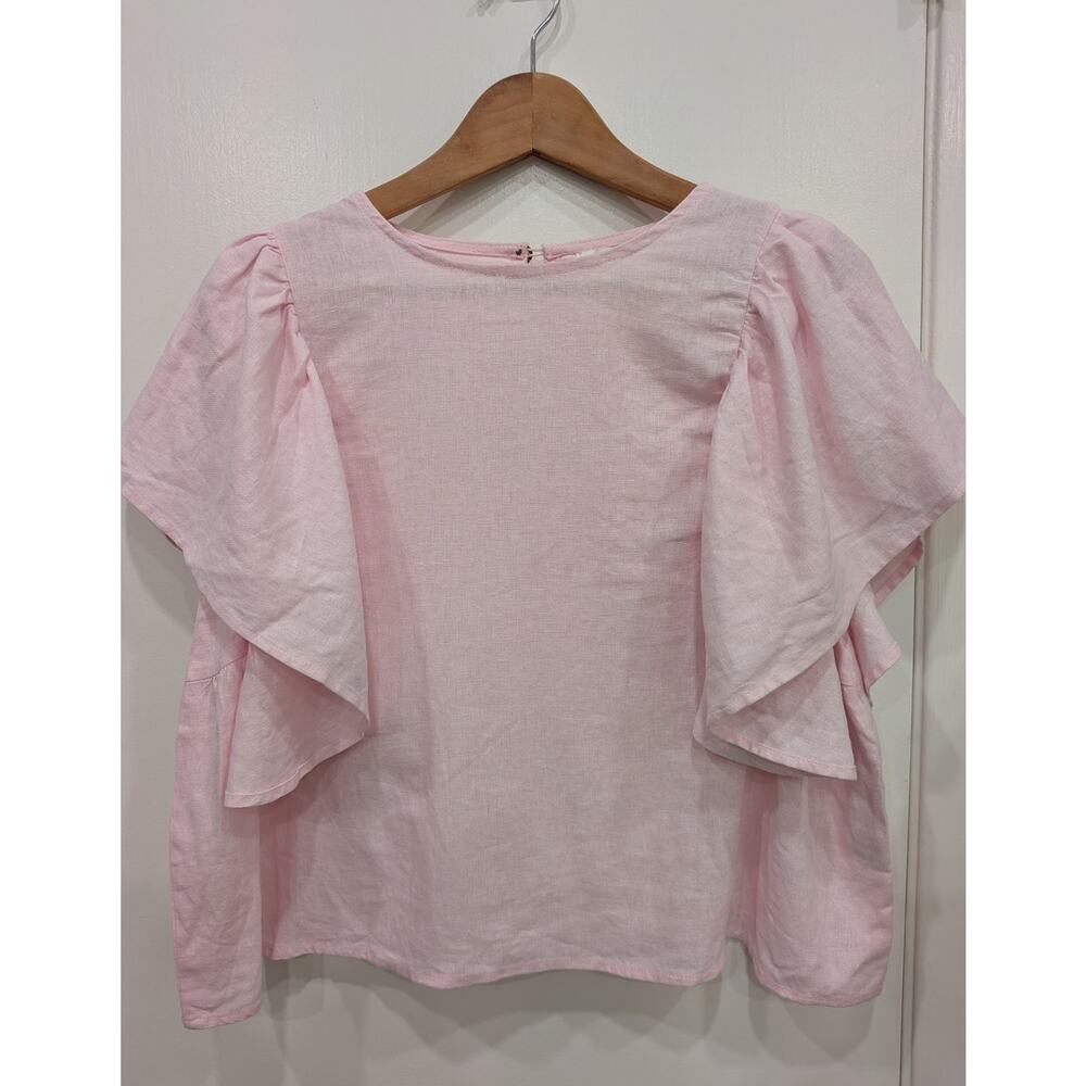 Cocobleu Linen Blend Blouse Pink Medium Cottagecore Romantic Coquette Boxy